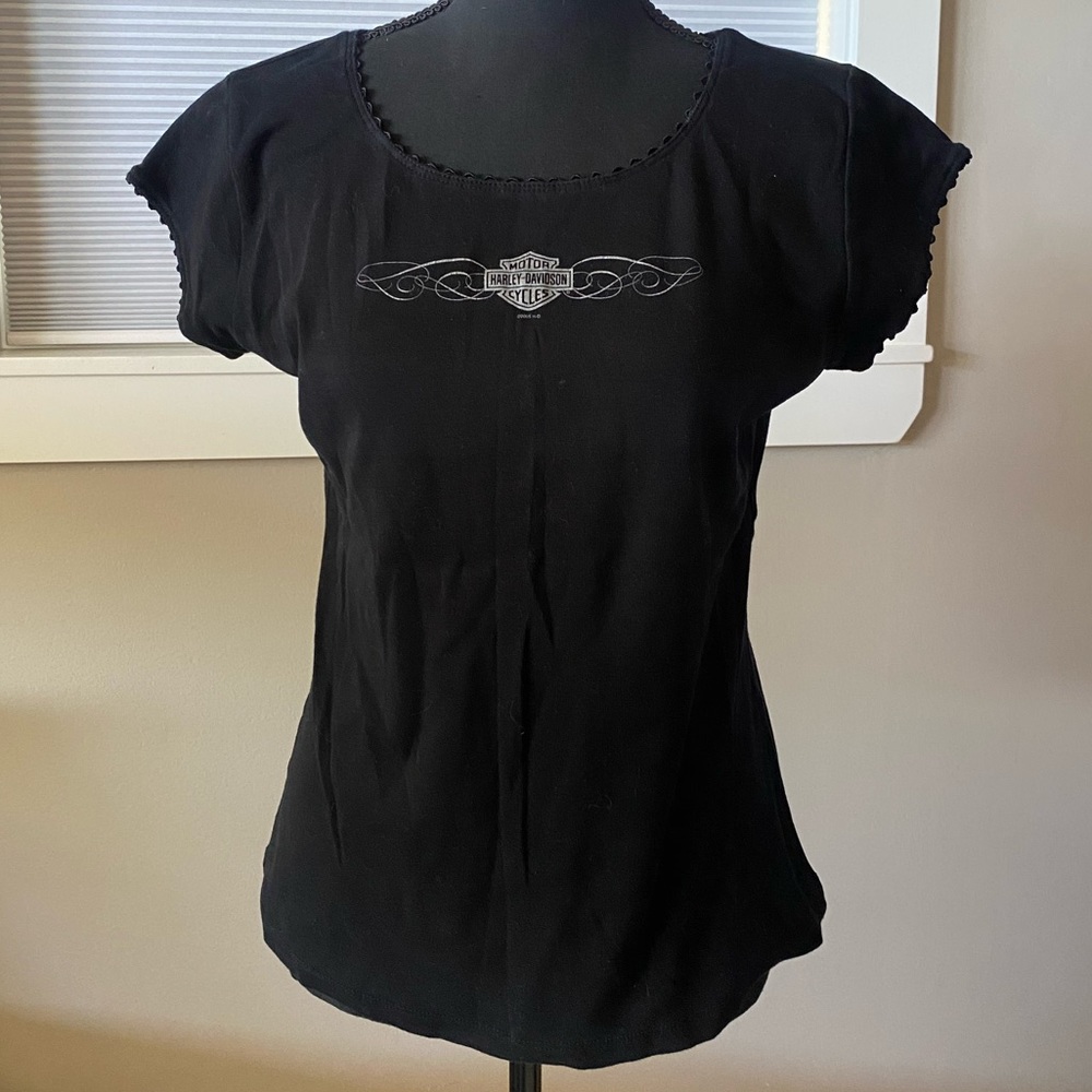 Harley Davidson black lettuce trim top